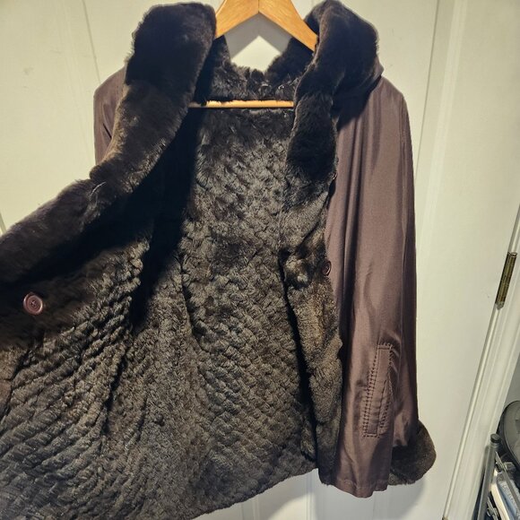 Womens Reversible Hooded Large Knitted Rex Rabbit Fur Jacket Raincoat Reversible - Picture 10 of 12